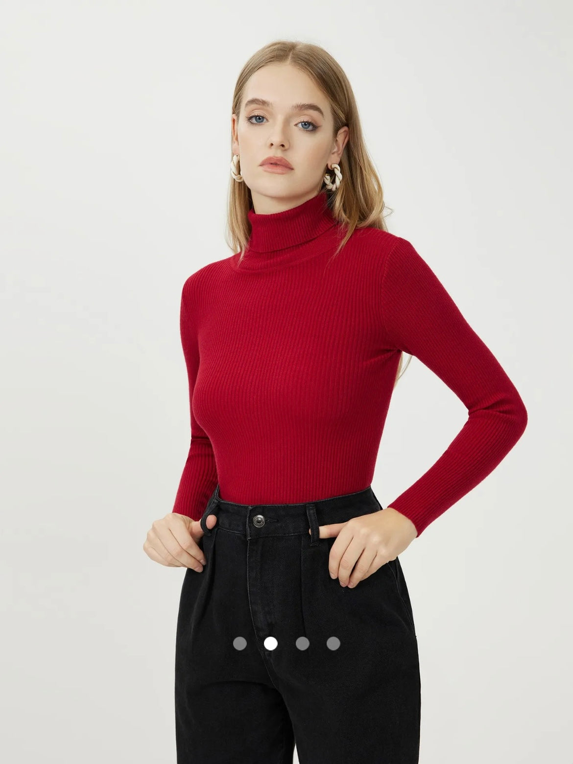 Turtle Neck Knit Top // Red
