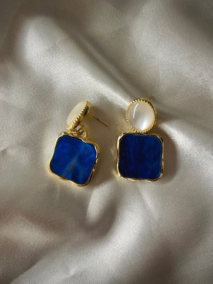 Square Dangle Earrings // Deep Blue