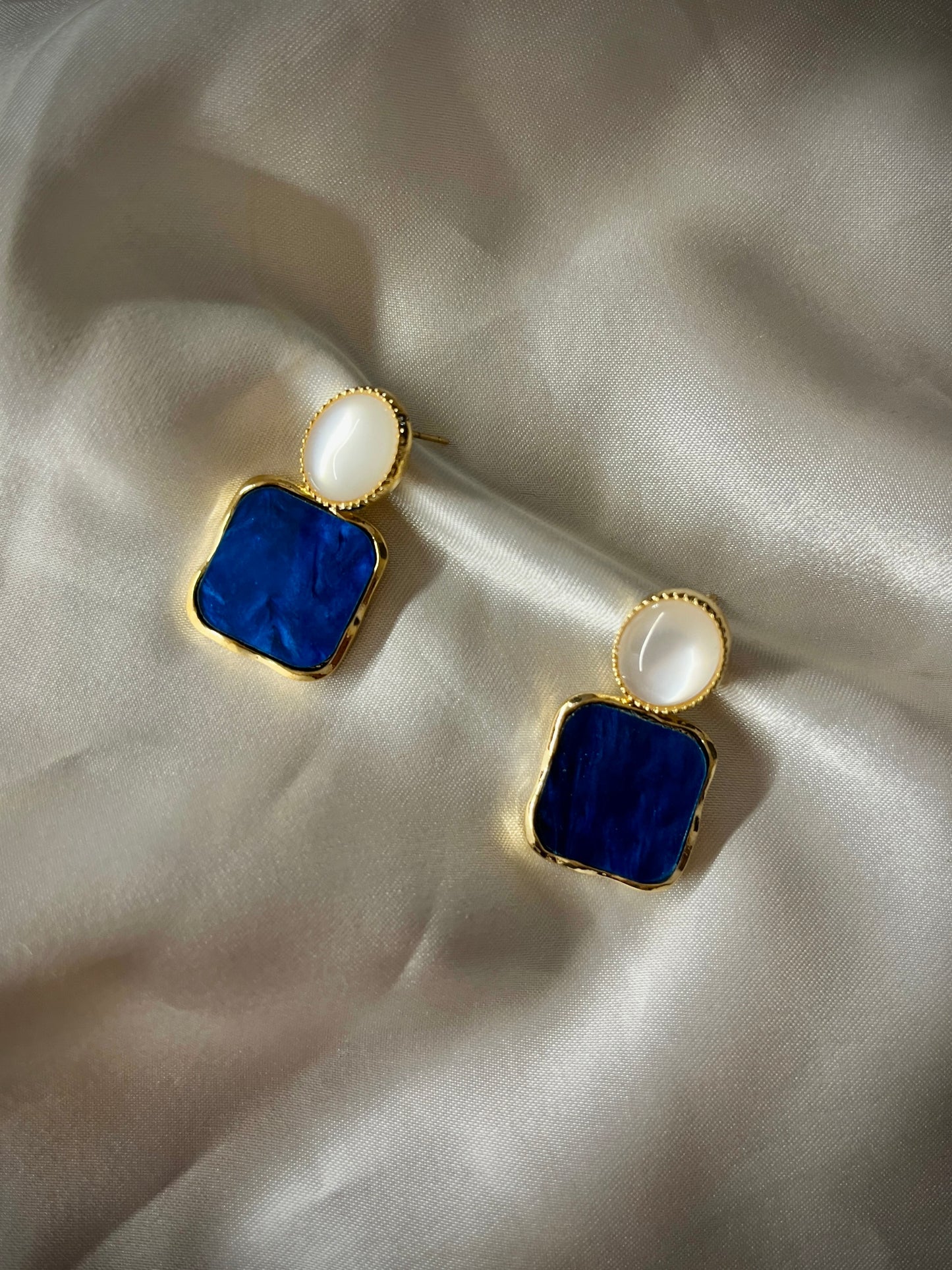 Square Dangle Earrings // Deep Blue