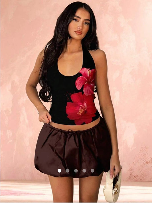 Printed Halter Top // Black