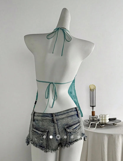 Sequin Backless Top // Turquoise