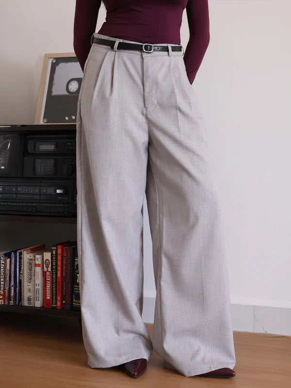 Belted Wide Leg Korean Pant // Oat Milk