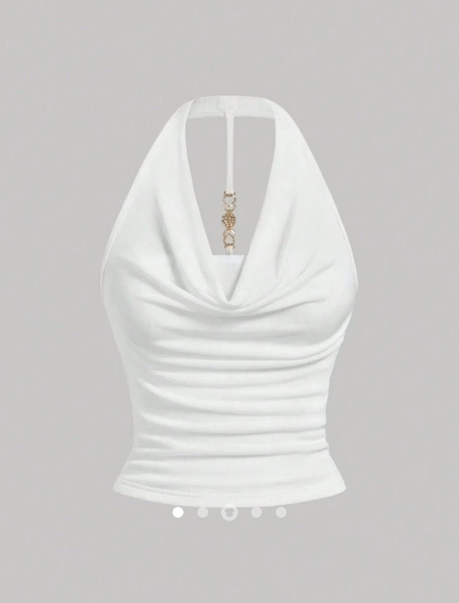 Diamonte Decor Halter Top // White