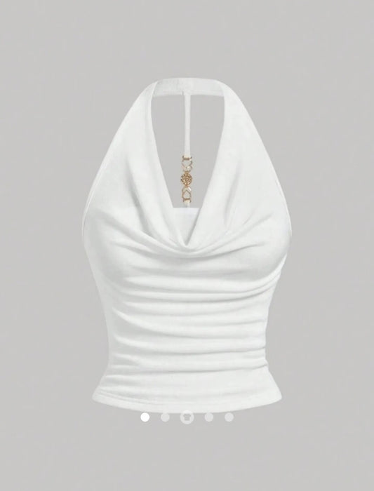 Diamonte Decor Halter Top // White