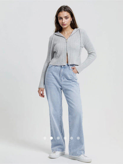 High Waist Straight Leg Jeans // Sky Blue