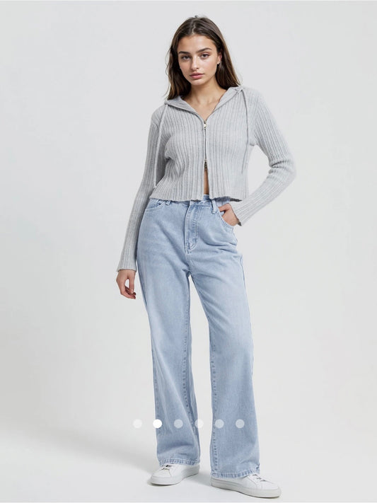 High Waist Straight Leg Jeans // Sky Blue