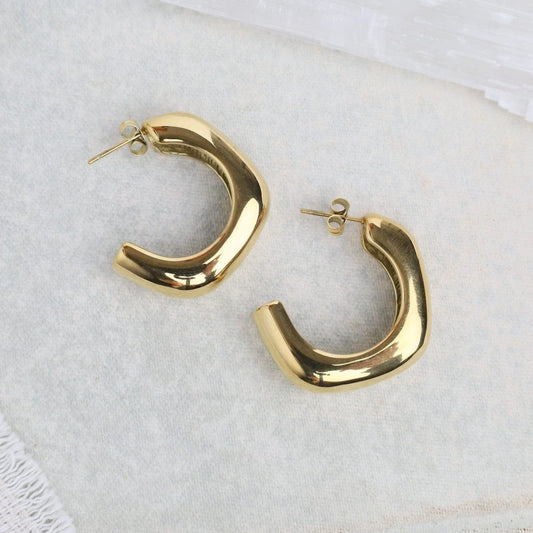 Square Hoop Earrings // Gold