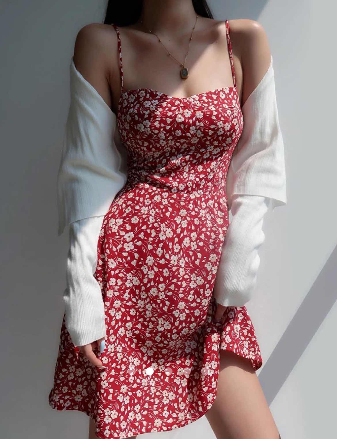 Printed A-Line Dress // Red