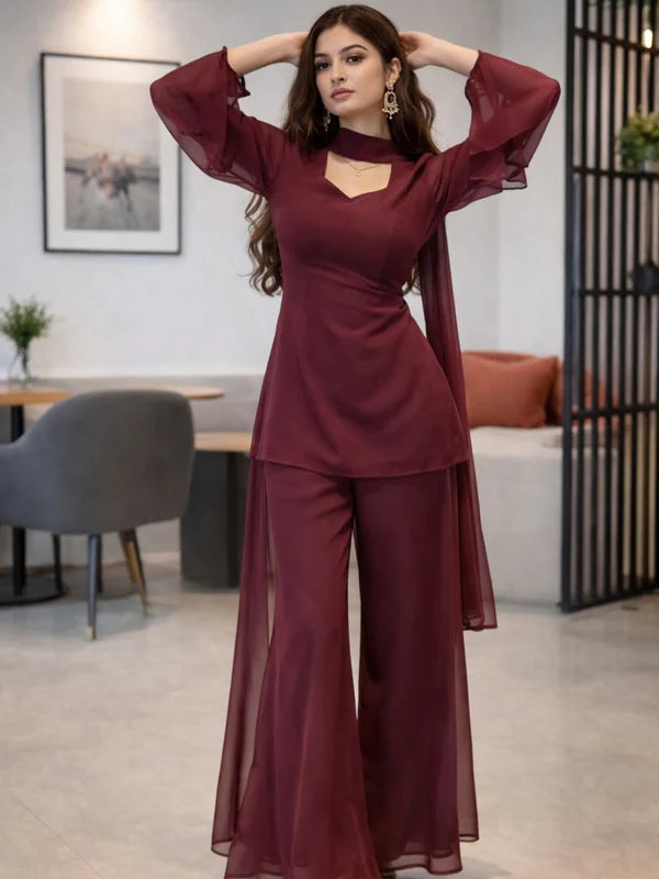 Wine // 3pc Kurta Set with Palazzo & Dupatta