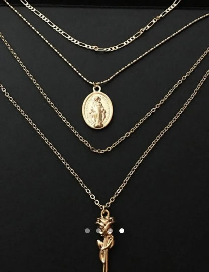 Flower Multi Layer Necklace 031 // Gold