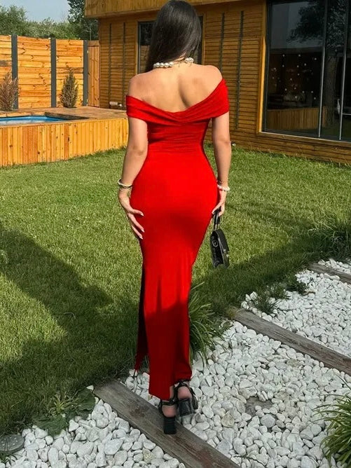 Off-Shoulder Maxi Dress // Rich Red