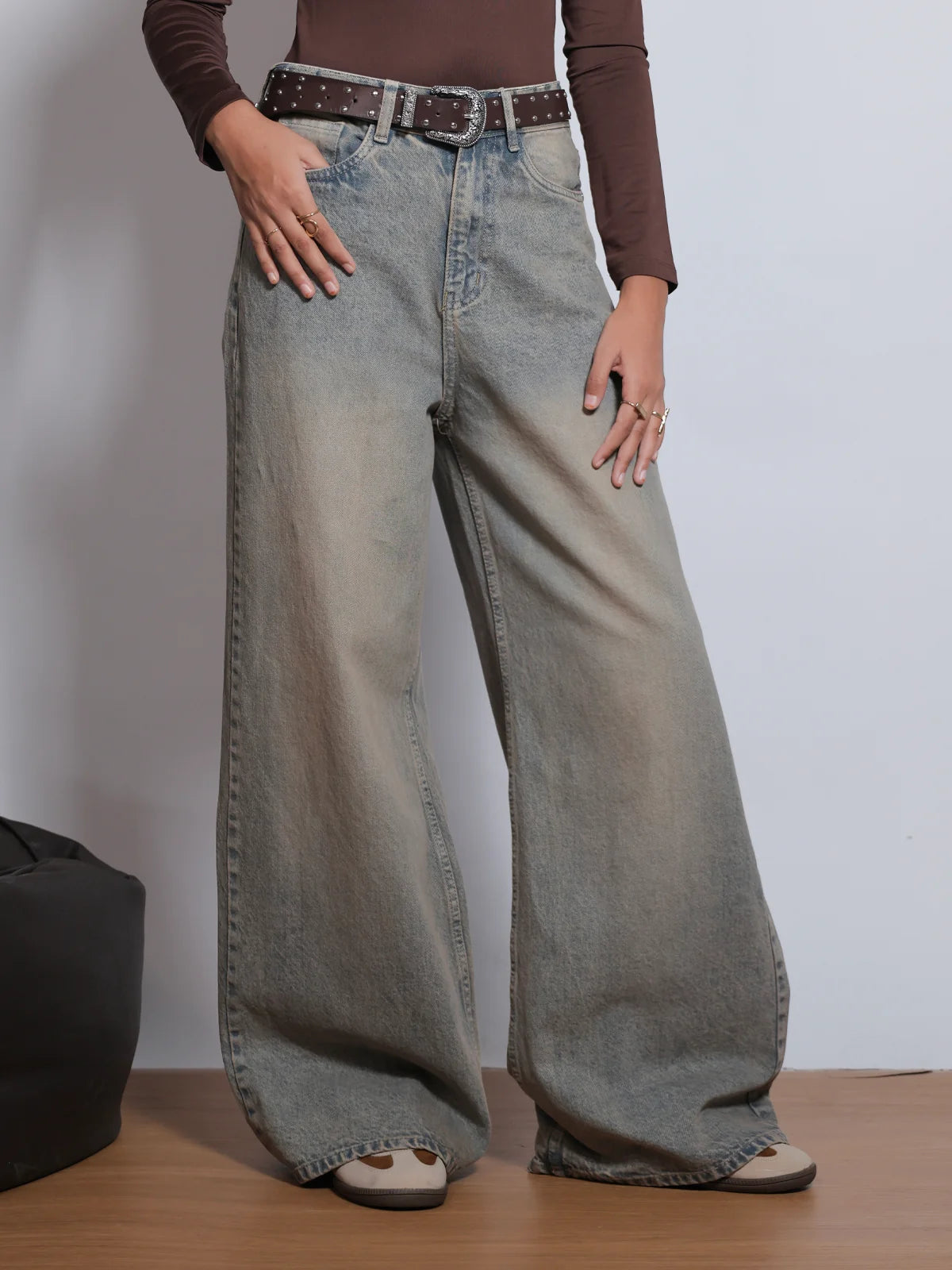 80s Dust Blue // Washed Super Wide Leg Jeans