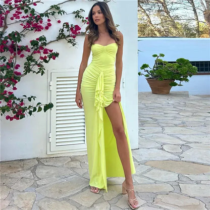 Ruched Maxi Dress // Neon