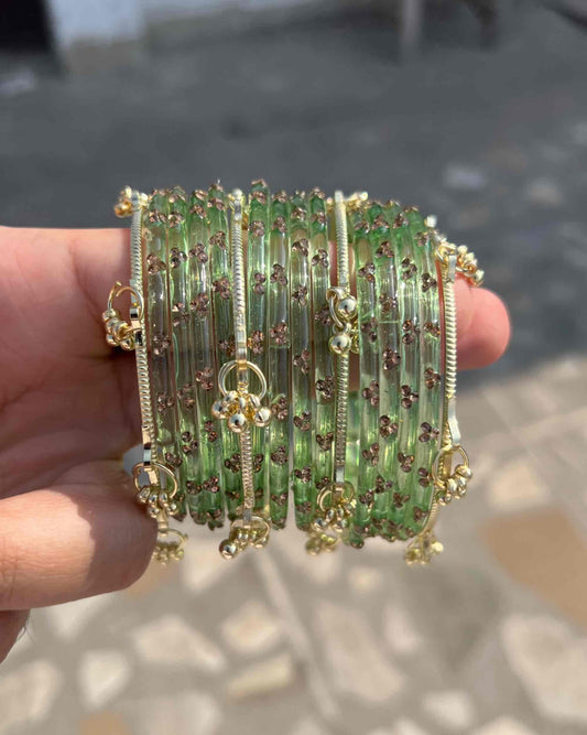 12 Bangles + 4 Ghungroo Set // Green