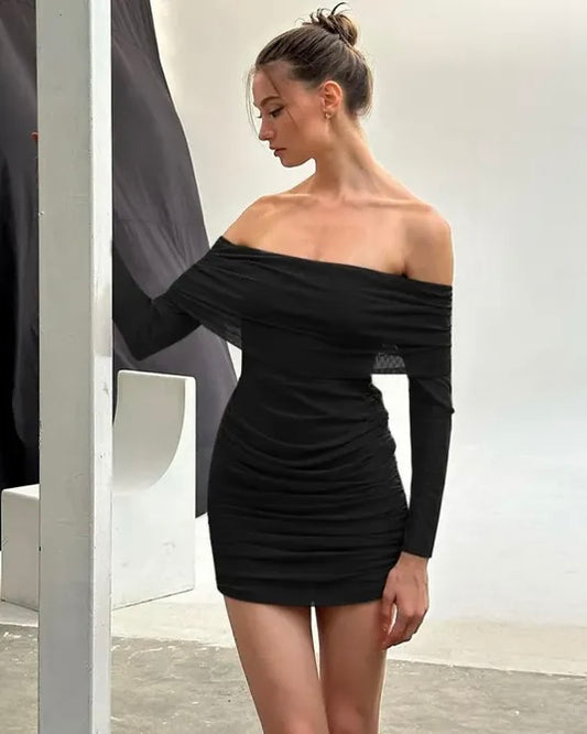 Off-S Long Sleeve Mini Dress // Black