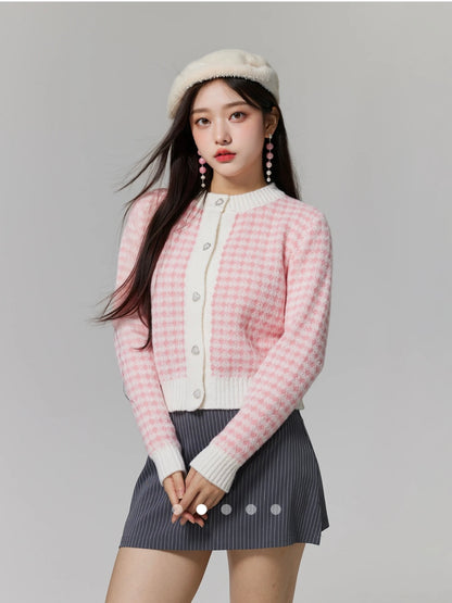 Color Block Knit Cardigan // Pink