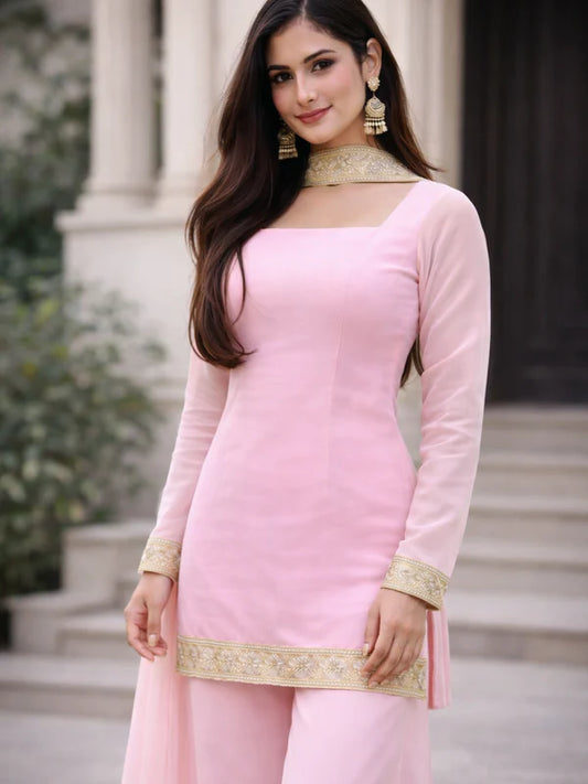 Blush Pink // 3pc Kurta Set with Palazzo & Dupatta