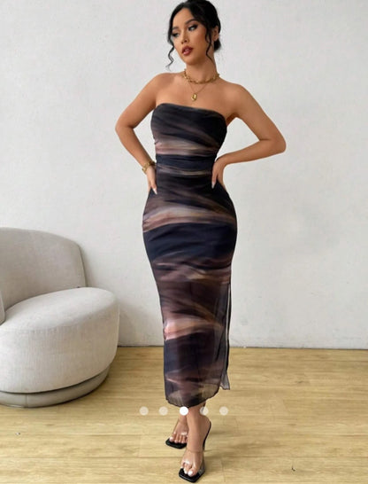 Abstract Print Tube Dress // Navy Blue