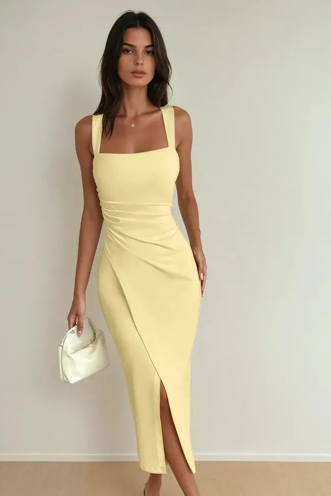Square Neck Dress // Yellow