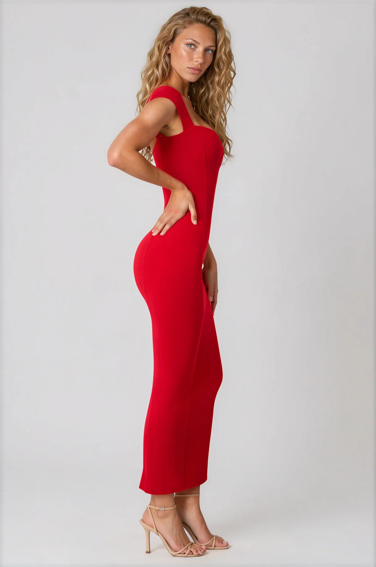 Sweetheart Neck Maxi Dress // Red