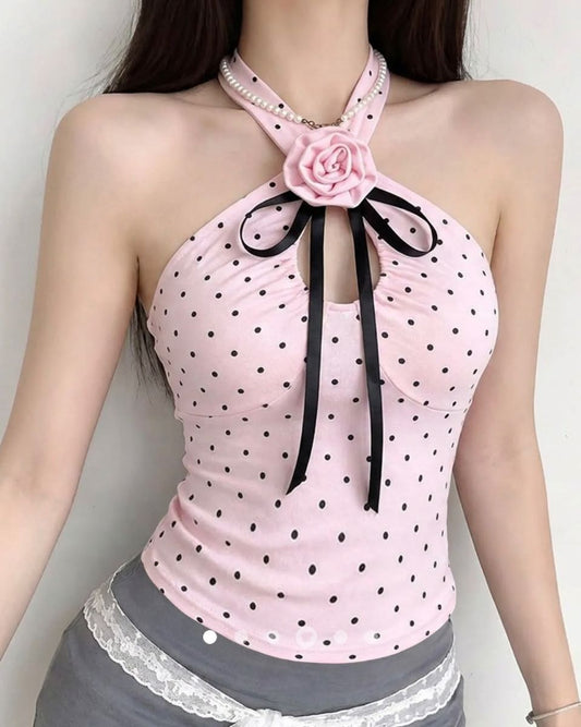 Bow Halter Top // Light Pink