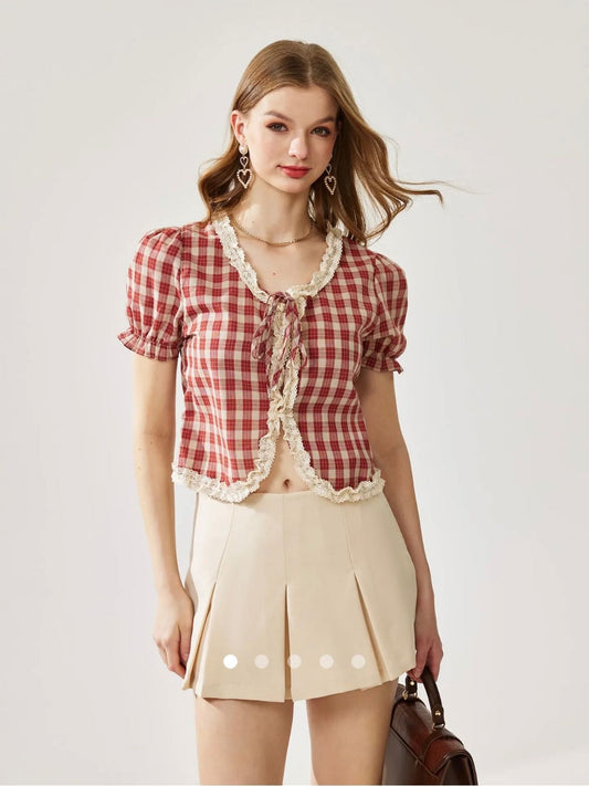 Tied Chequered Top // Red