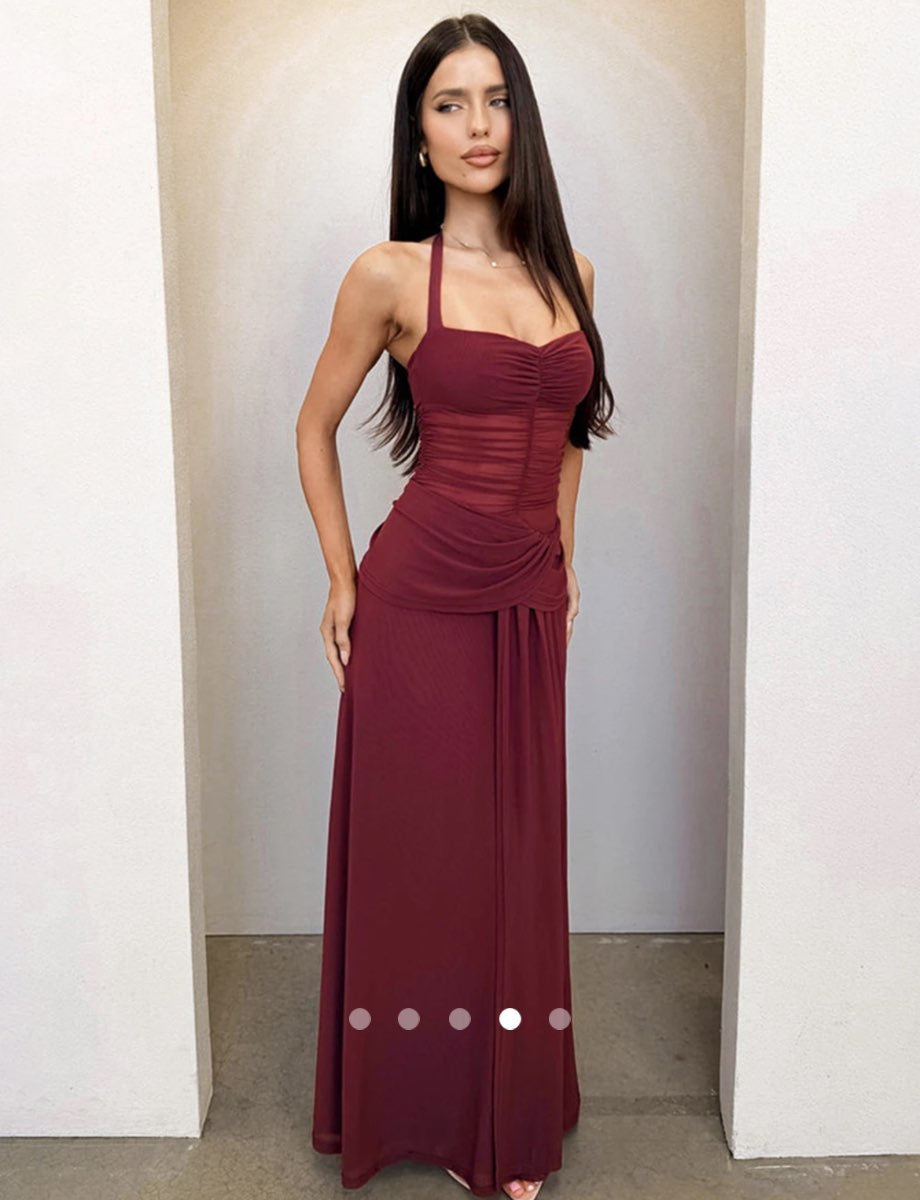Sheer A-Line Dress // Burgundy