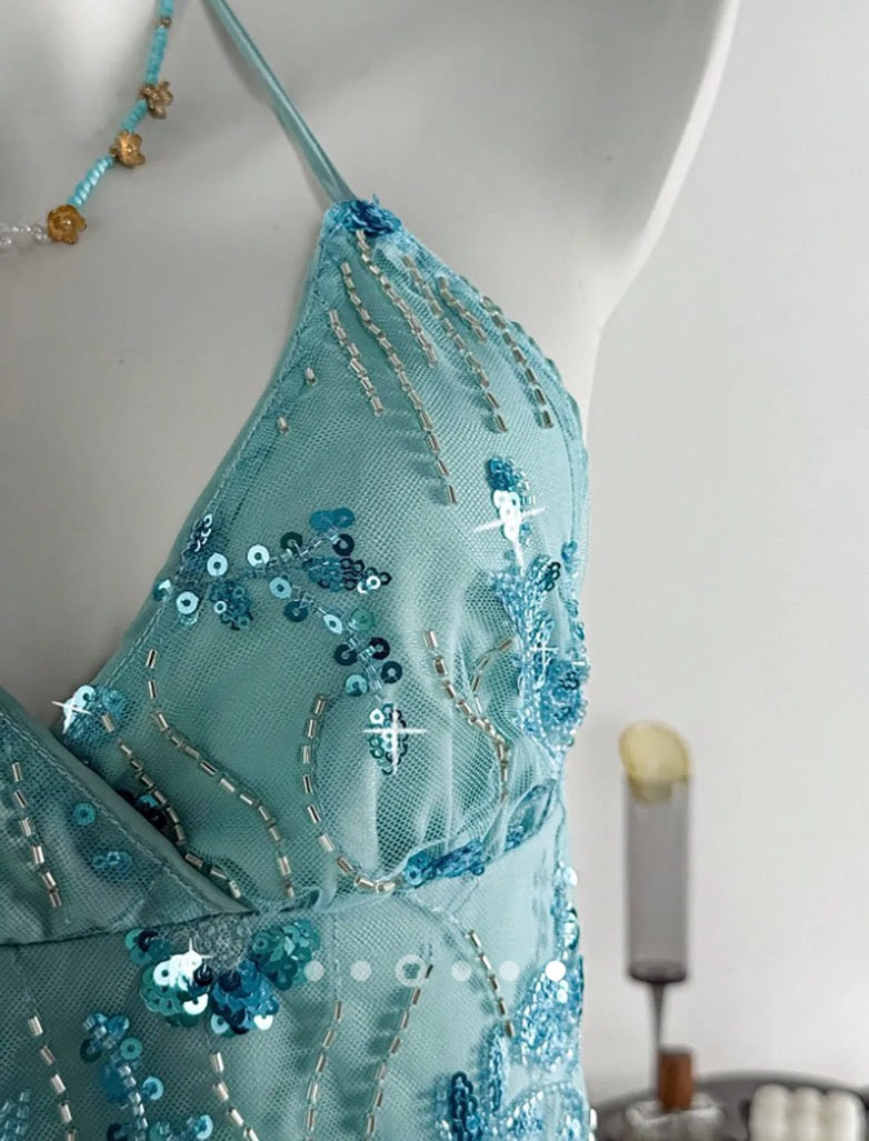 Sequin Backless Top // Turquoise