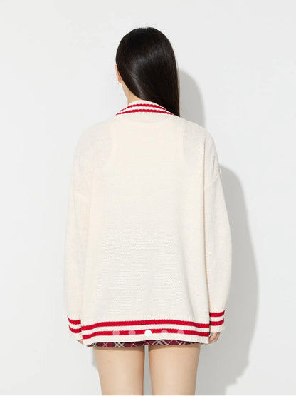 Color Block Knit Cardigan // Beige