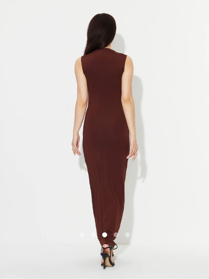 Ruched Bodycon Dress // Brown