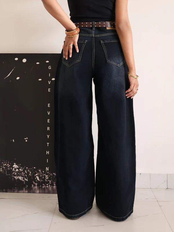 Panelled Wide Leg Jeans // Eclipse Black