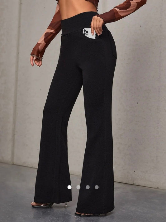 Pocket Texured Flare Leg Pants // Black