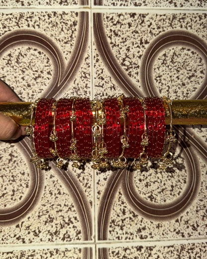 Dark Red // Rain Drop 12 Bangles + 4 Ghungroo Set