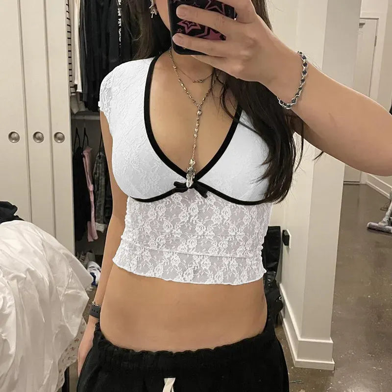 Lace Detailed Top // White & Black