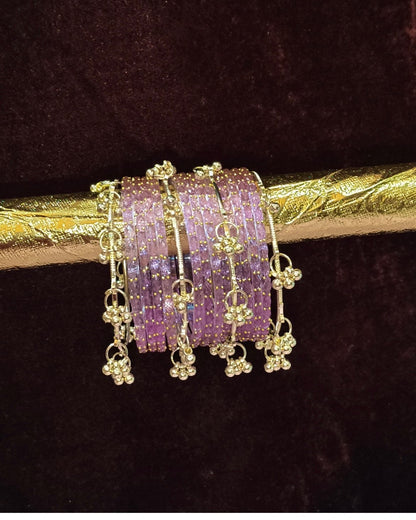 Purple // Rain Drop 12 Bangles + 4 Ghungroo Set