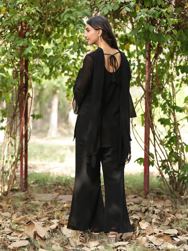 Black // 3pc Kurta Set with Palazzo & Dupatta