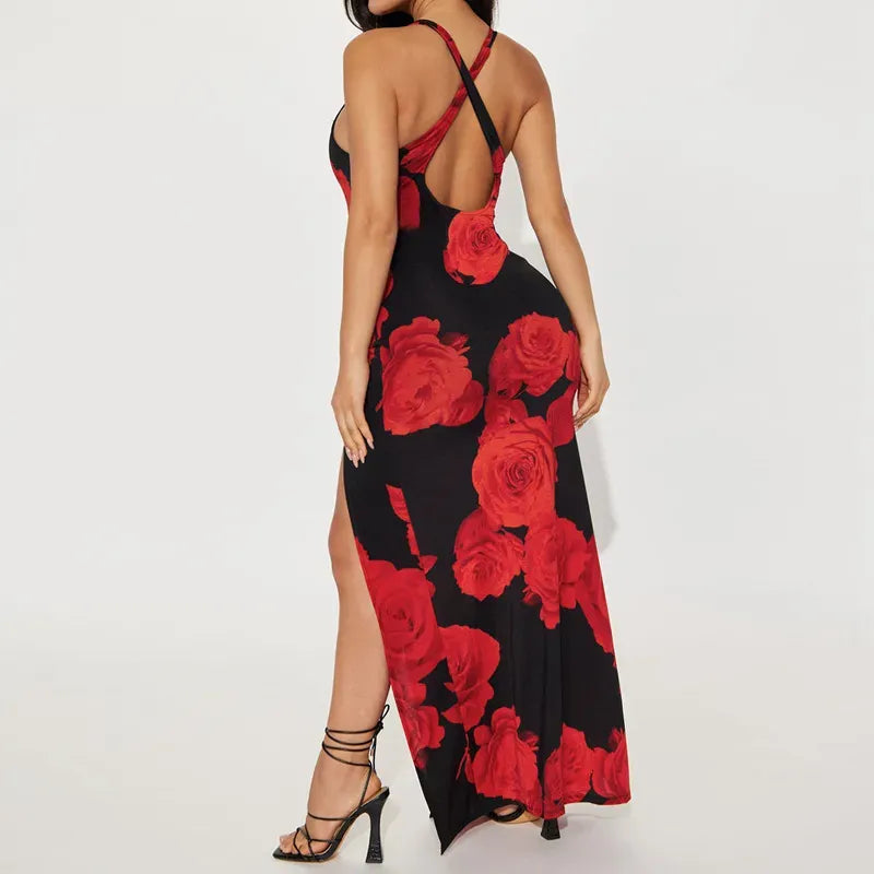 Floral Maxi Dress // Red & Black