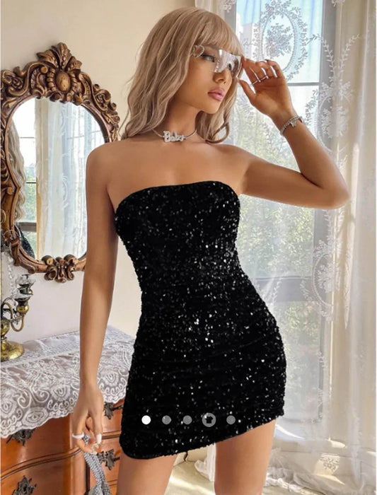 Sequinned Tube Dress // Black