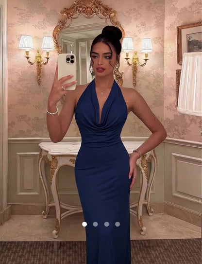Backless Cocktail Dress // Dark Blue