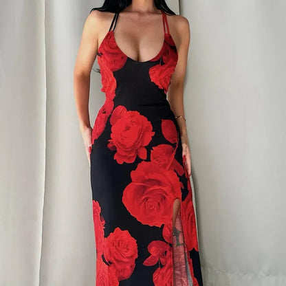 Floral Maxi Dress // Red & Black