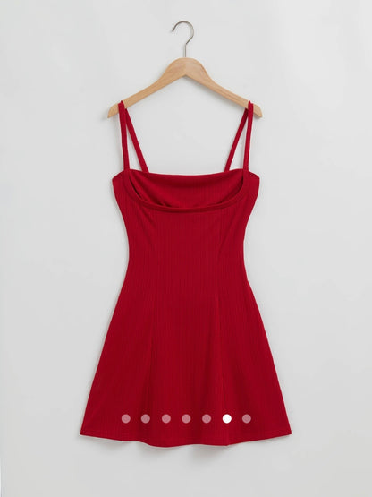 Square Neck Mini Dress // Red