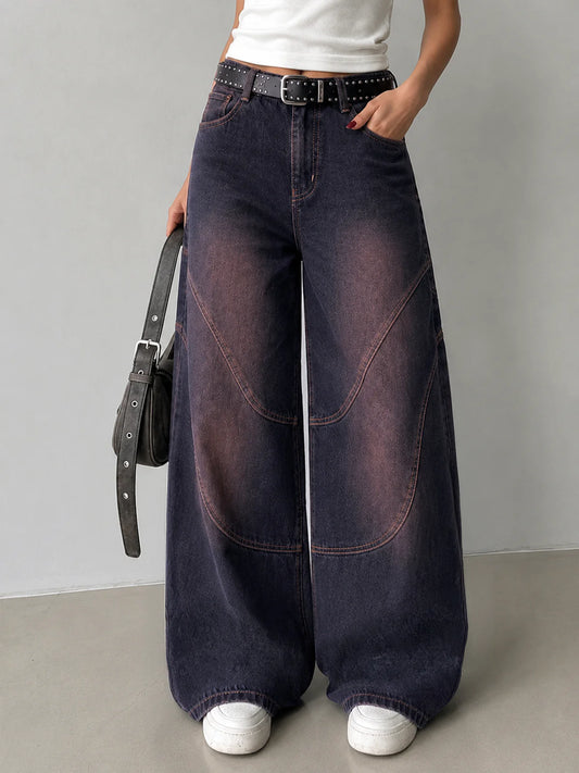 Graphite Blue // Tinted Panelled Wide Leg Jeans