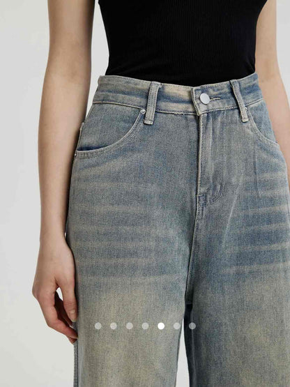 High Waist Straight Leg Jeans // Green