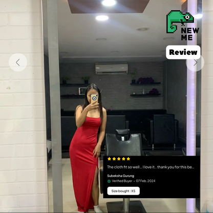 Square Neck Slit Maxi Dress // Red