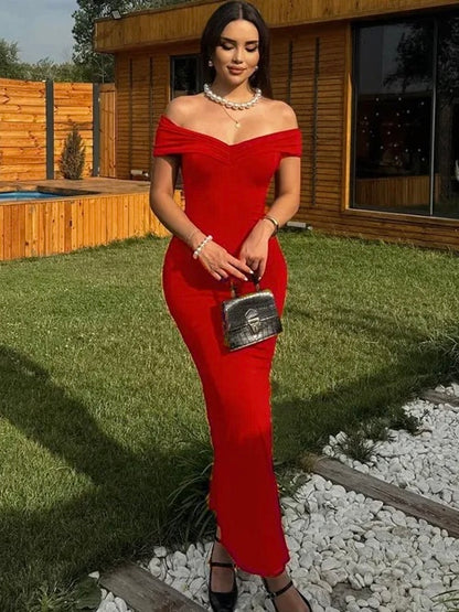 Off-Shoulder Maxi Dress // Rich Red