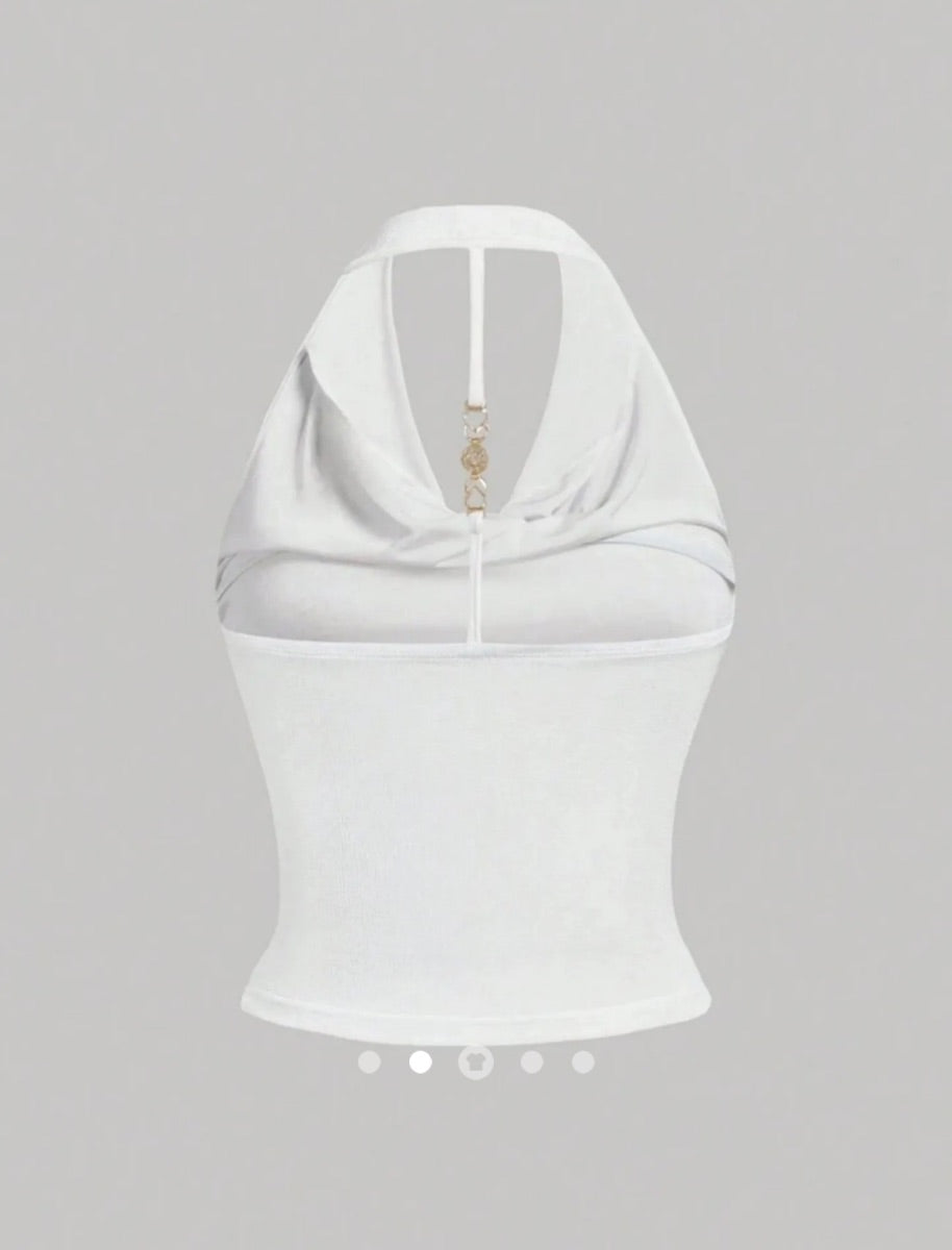 Diamonte Decor Halter Top // White