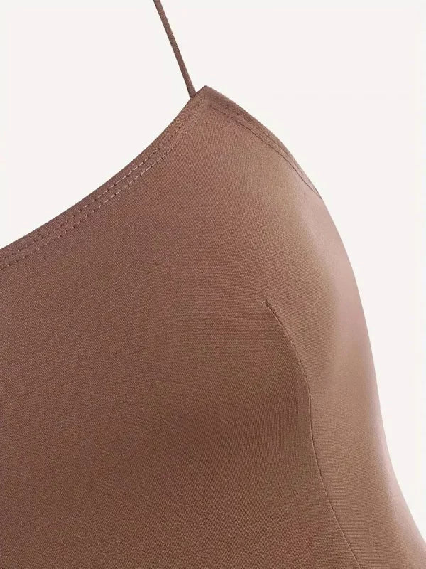 Square Neck Slit Maxi Dress // Brown