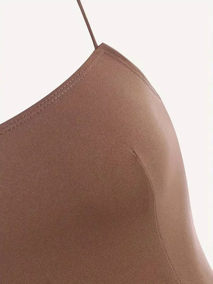 Square Neck Slit Maxi Dress // Brown