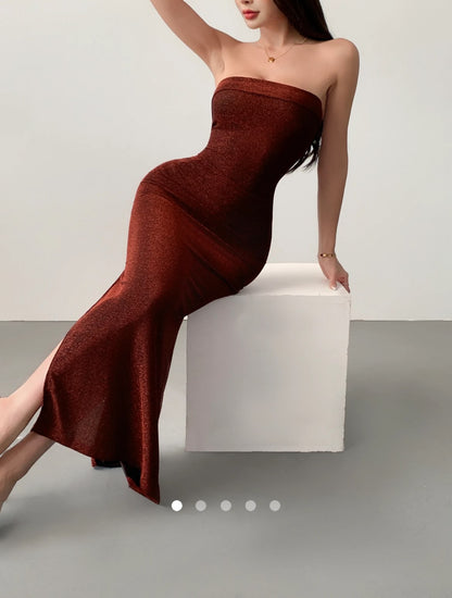 Shimmer Tube Dress // Burgundy