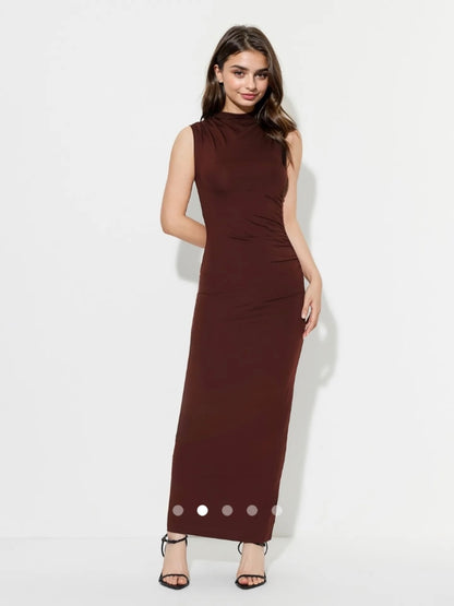 Ruched Bodycon Dress // Brown